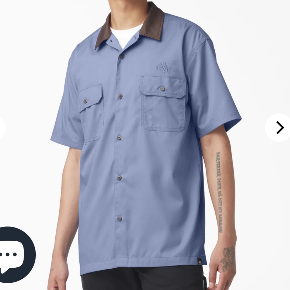 Dickies size M  Vincent Alverez Gulf Blue Block Collar Work Shirt NWT